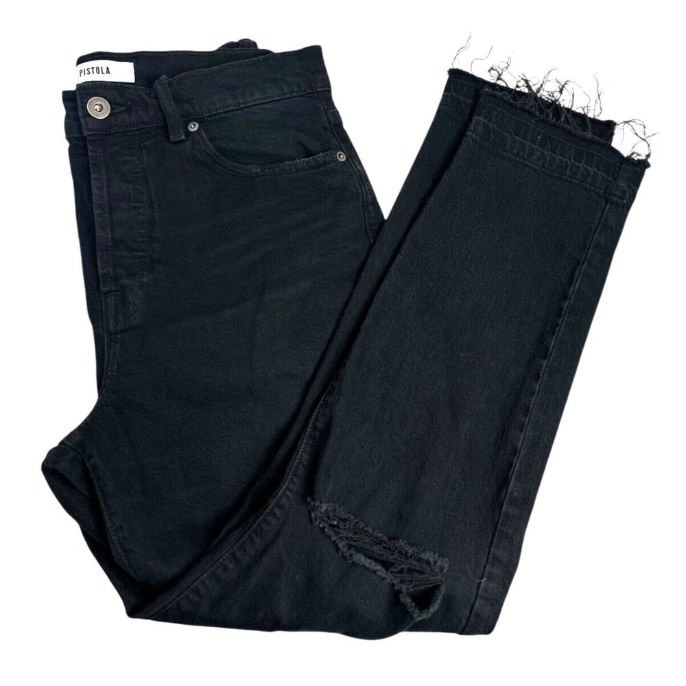 Pistola Nico High-Rise Straight leg Distressed‎ Jeans Black Womens size 30